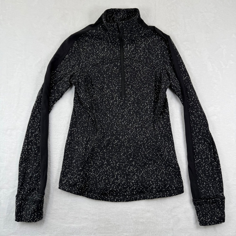 Lululemon Rest Less 1/4 Zip Pullover Black White Speckled Size 6 Running Top